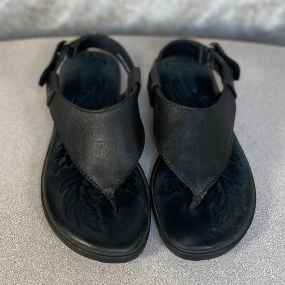 Born Sandals Women's Size 6 Black Leather Thong Style With Adjustable Back Strap - Picture 5 of 11